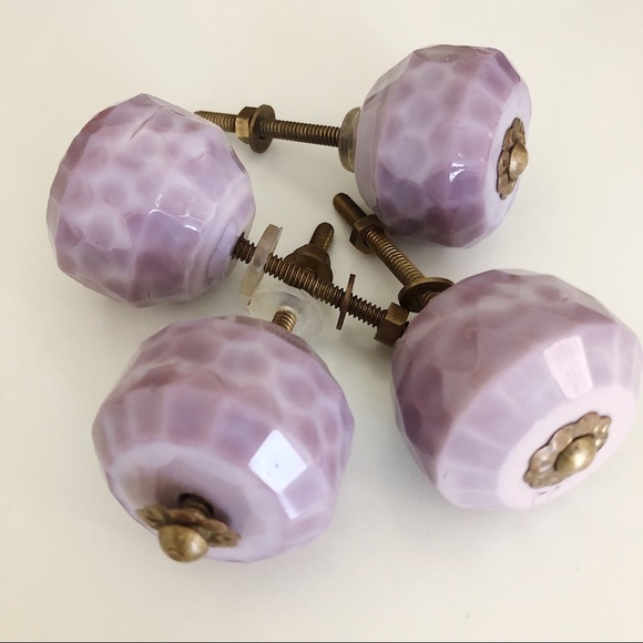 Set of 4 ANTHROPOLOGIE purple marble drawer knobs